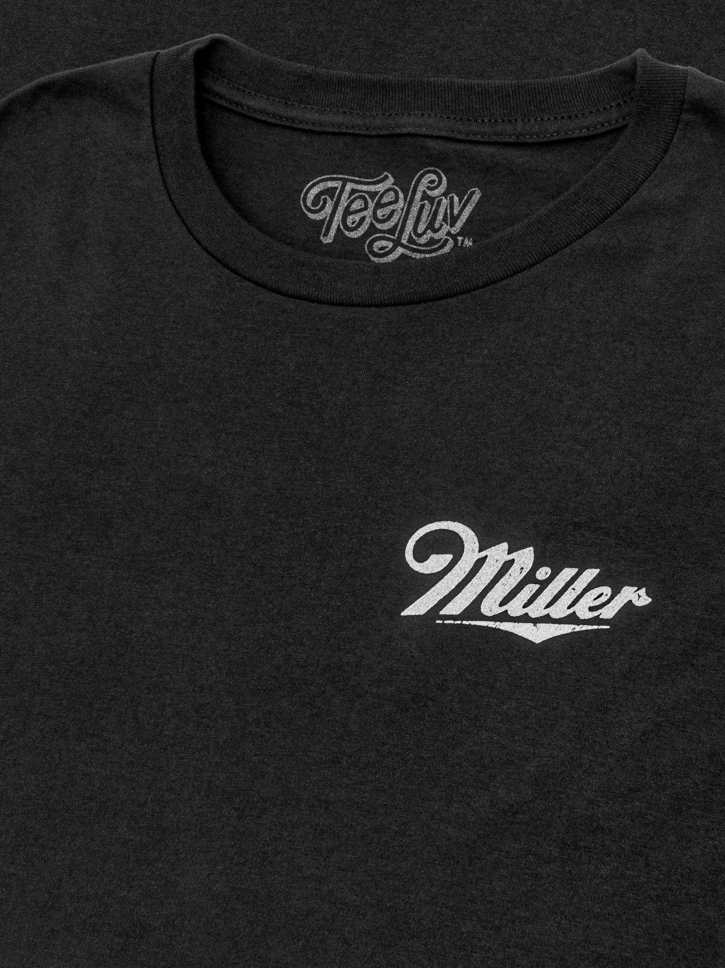 Distressed Miller High Life Logo Front and Back Print T-Shirt - Black
