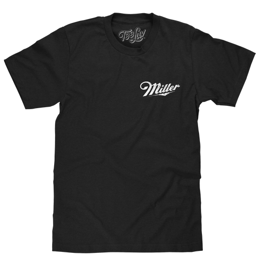 Distressed Miller High Life Logo Front and Back Print T-Shirt - Black