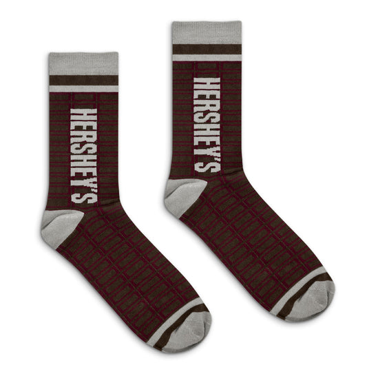 Hershey's Chocolate Candy Logo Grid Pattern Socks - Brown/Red/Gray