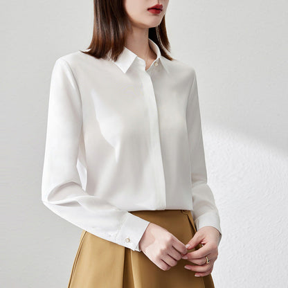 Satin Office Shirt - Long Sleeve Button Front Blouse for Work