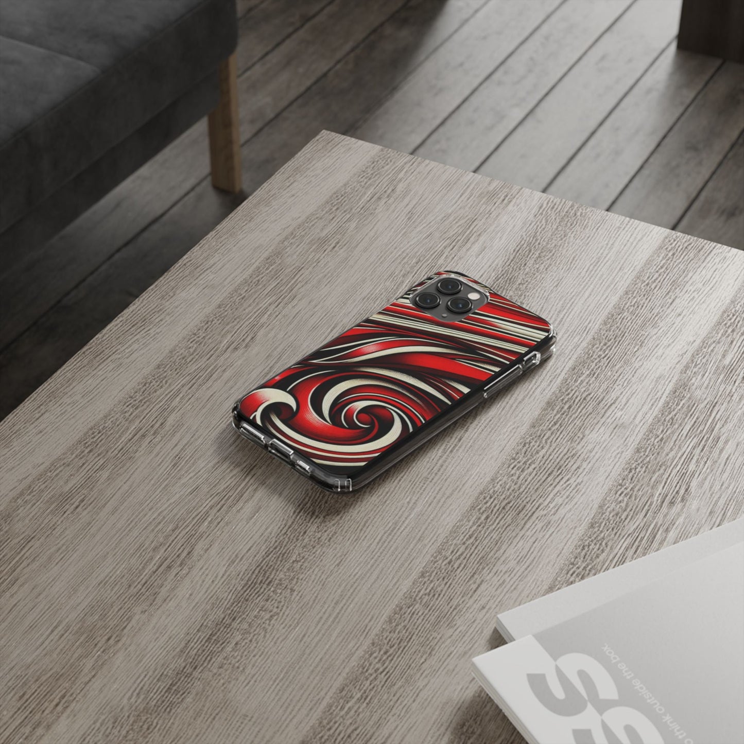 Red & White Swirl Abstract Clear Phone Case