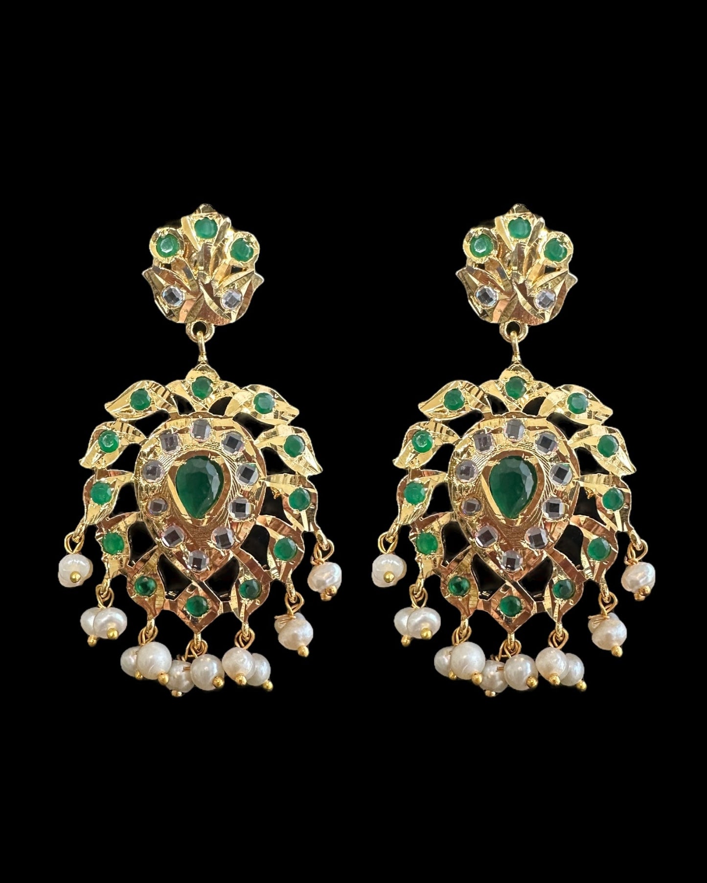 DLN130 Alvira Polki Rani haar with earrings in green ( SHIPS IN 3 WEEKS  )