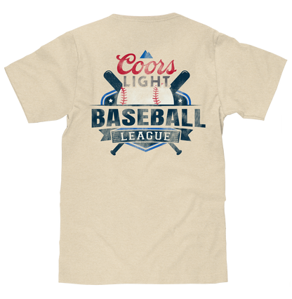 Coors Light Baseball League Front and Back Beer Logo T-Shirt - Cream