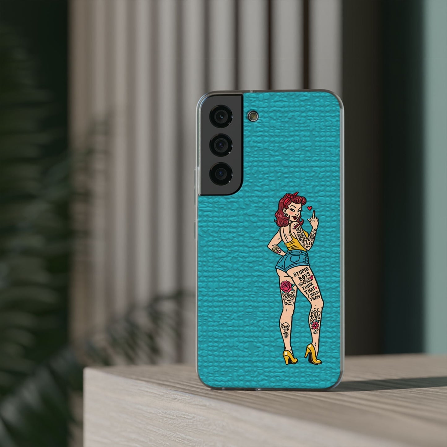 Sassy Pin-Up Stupid Boys Teal Flexi Phone Case