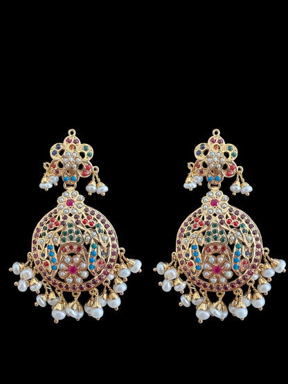 Navratan chandbali earrings in gold plated silver ( READY TO SHIP )