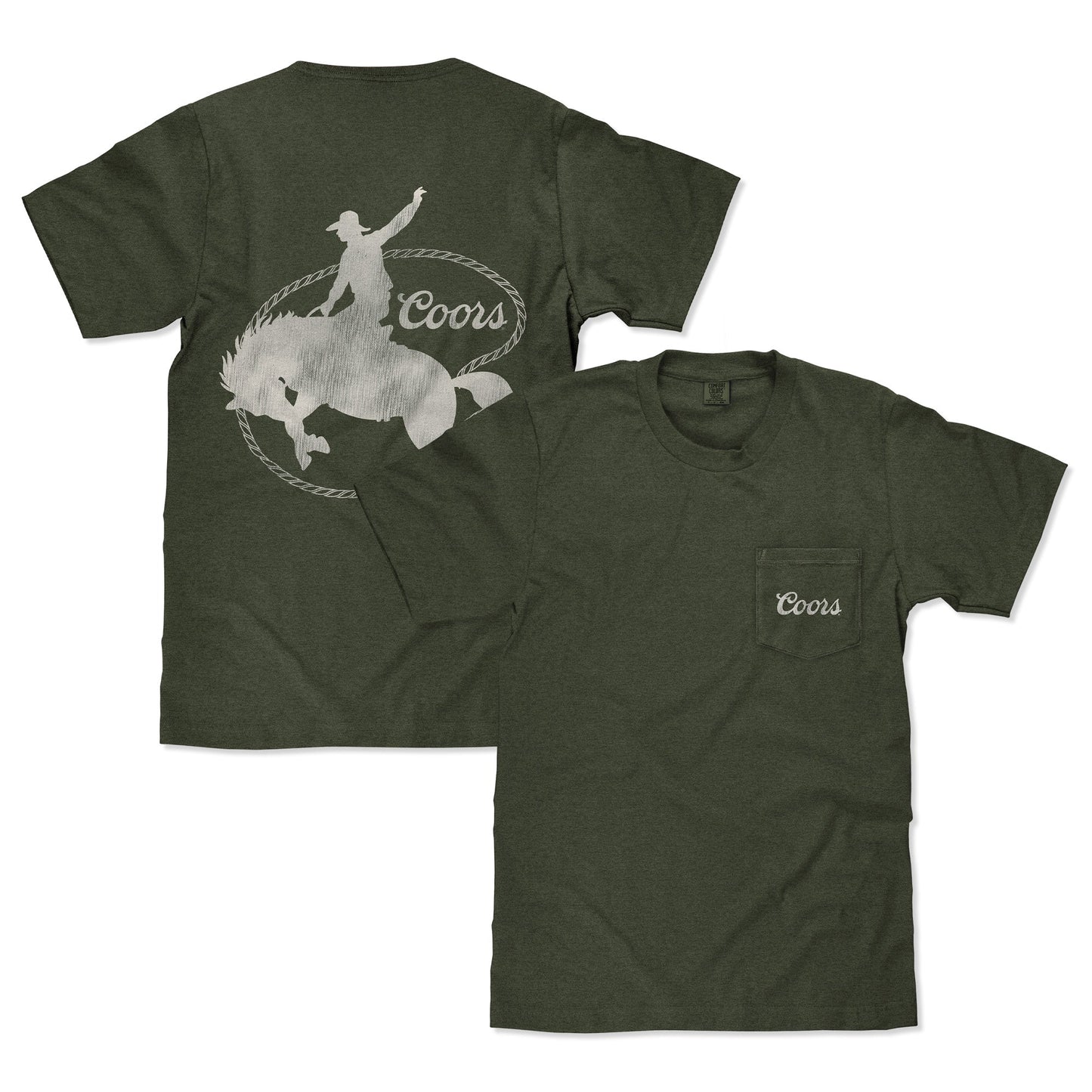 Tee Luv x Comfort Colors Faded Coors Rodeo Cowboy Left Chest Pocket T-Shirt - Moss Green - Triathlete Store