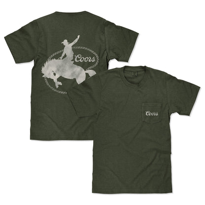Tee Luv x Comfort Colors Faded Coors Rodeo Cowboy Left Chest Pocket T-Shirt - Moss Green - Triathlete Store