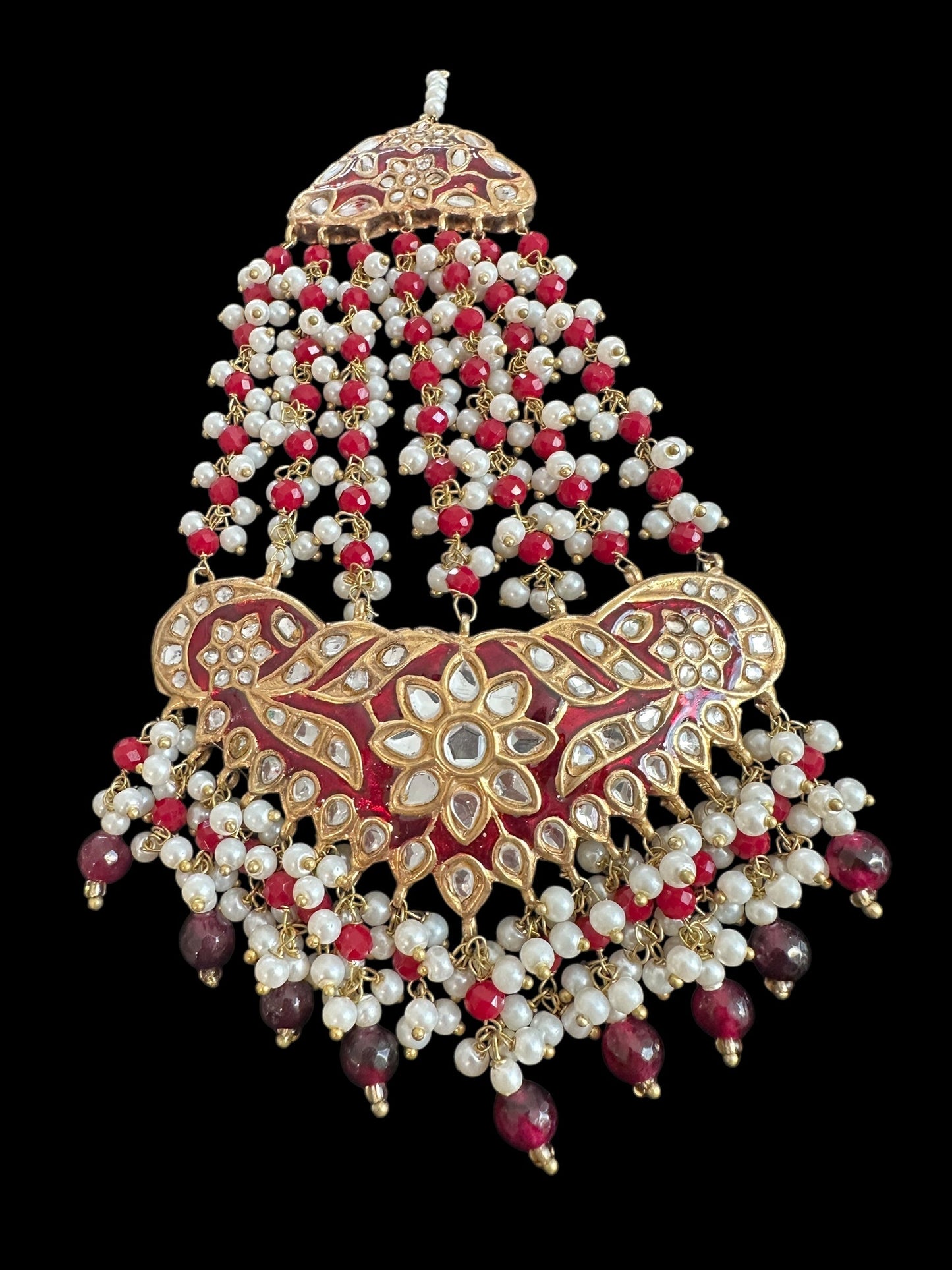 JTK37 kundan jhoomar tika in red meenakari  ( READY TO SHIP )