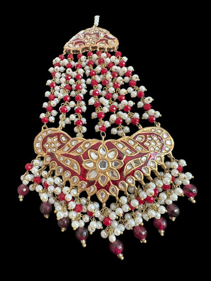 JTK37 kundan jhoomar tika in red meenakari  ( READY TO SHIP )