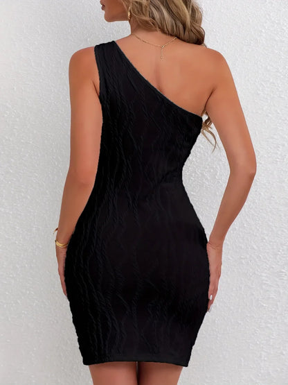 Textured Single Shoulder Mini Dress