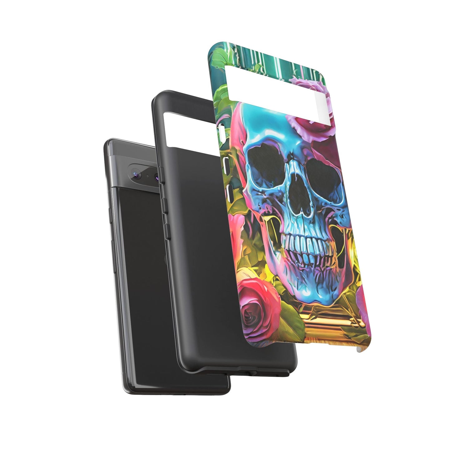 Neon Rose Skull Tough Phone Case