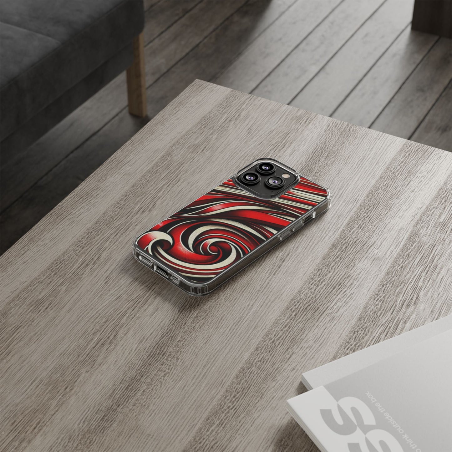 Red & White Swirl Abstract Clear Phone Case