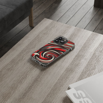 Red & White Swirl Abstract Clear Phone Case
