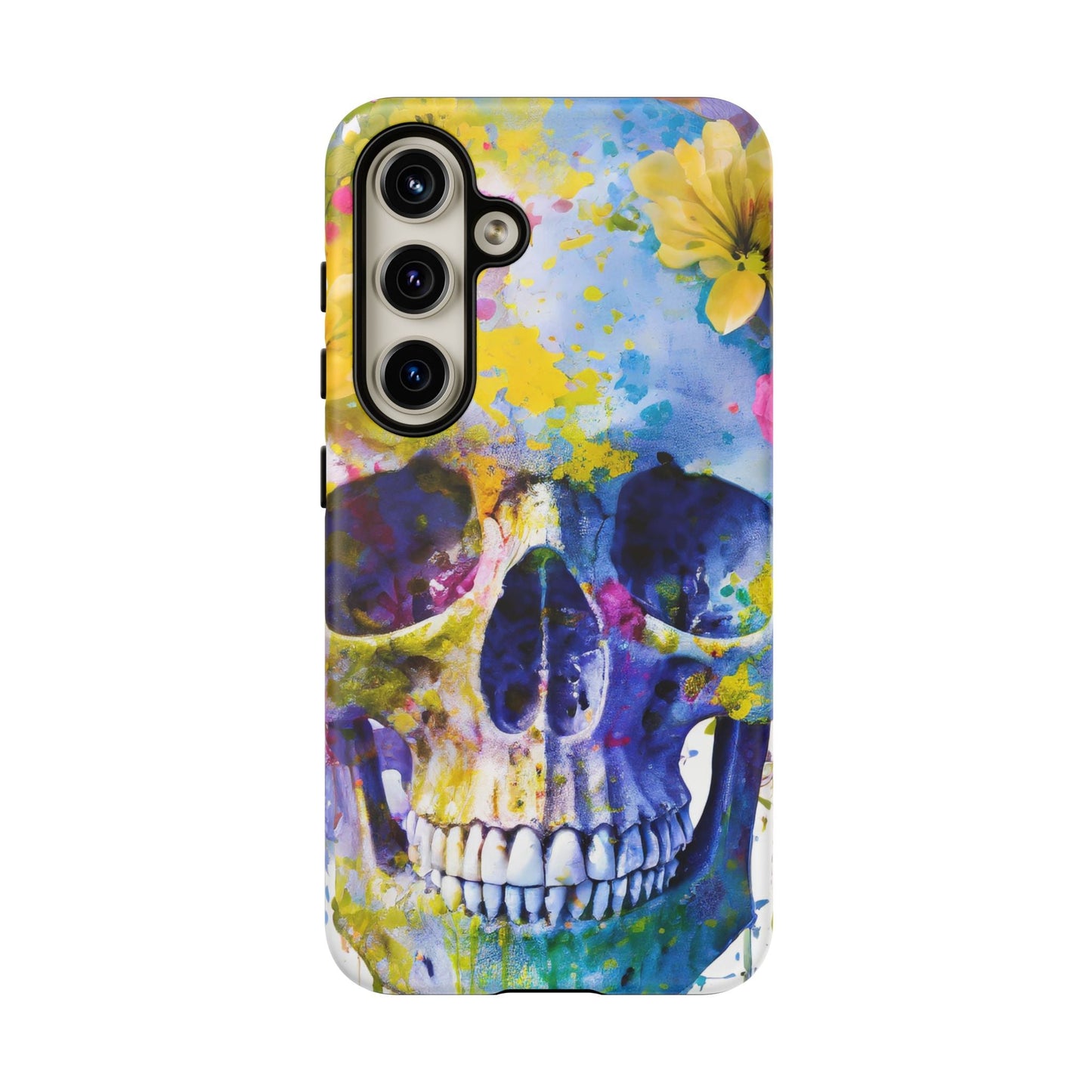 Vibrant Blue Floral Skull Tough Phone Case