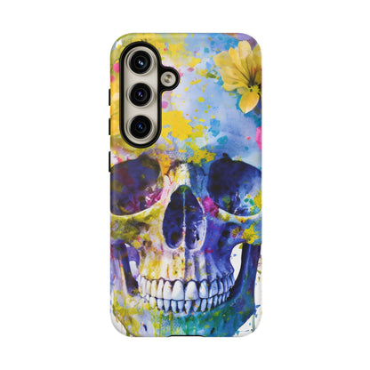 Vibrant Blue Floral Skull Tough Phone Case