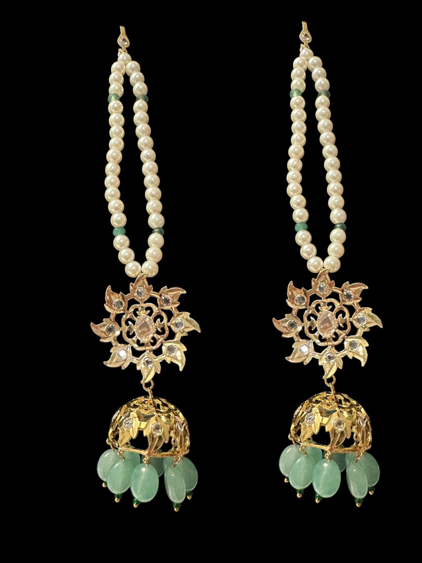 SAT99 Insia satlada with jhumka in light green beads ( READY TO SHIP  )