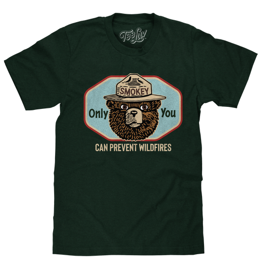 Smokey Bear Only You Can Prevent Wildfires T-Shirt - Forest Green