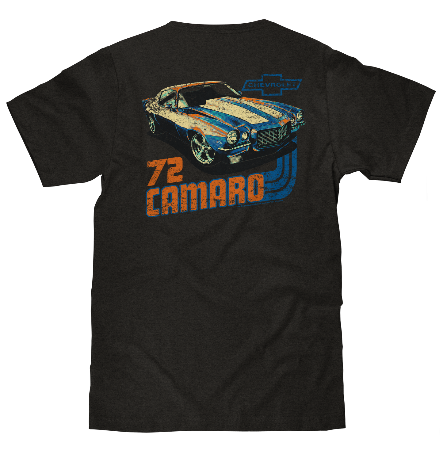 Faded Chevrolet 72 Camaro Front and Back Print T-Shirt - Vintage Black