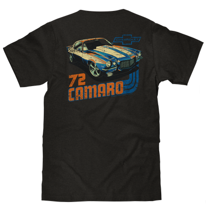 Faded Chevrolet 72 Camaro Front and Back Print T-Shirt - Vintage Black