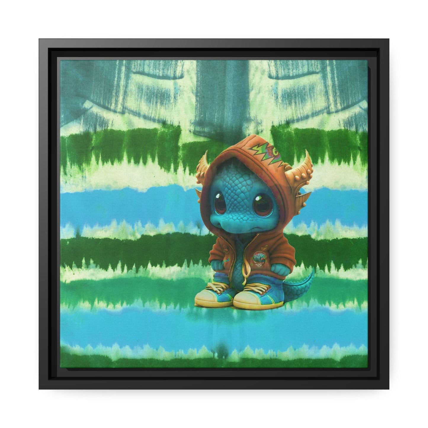 Baby Dragon Jam Aqua Matte Canvas with Black Frame