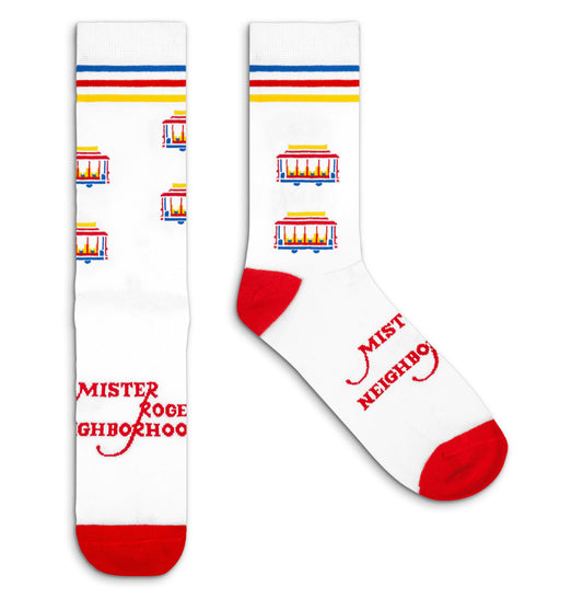 Mister Rogers Neighborhood Trolley Socks - White/Red/Yellow/Blue