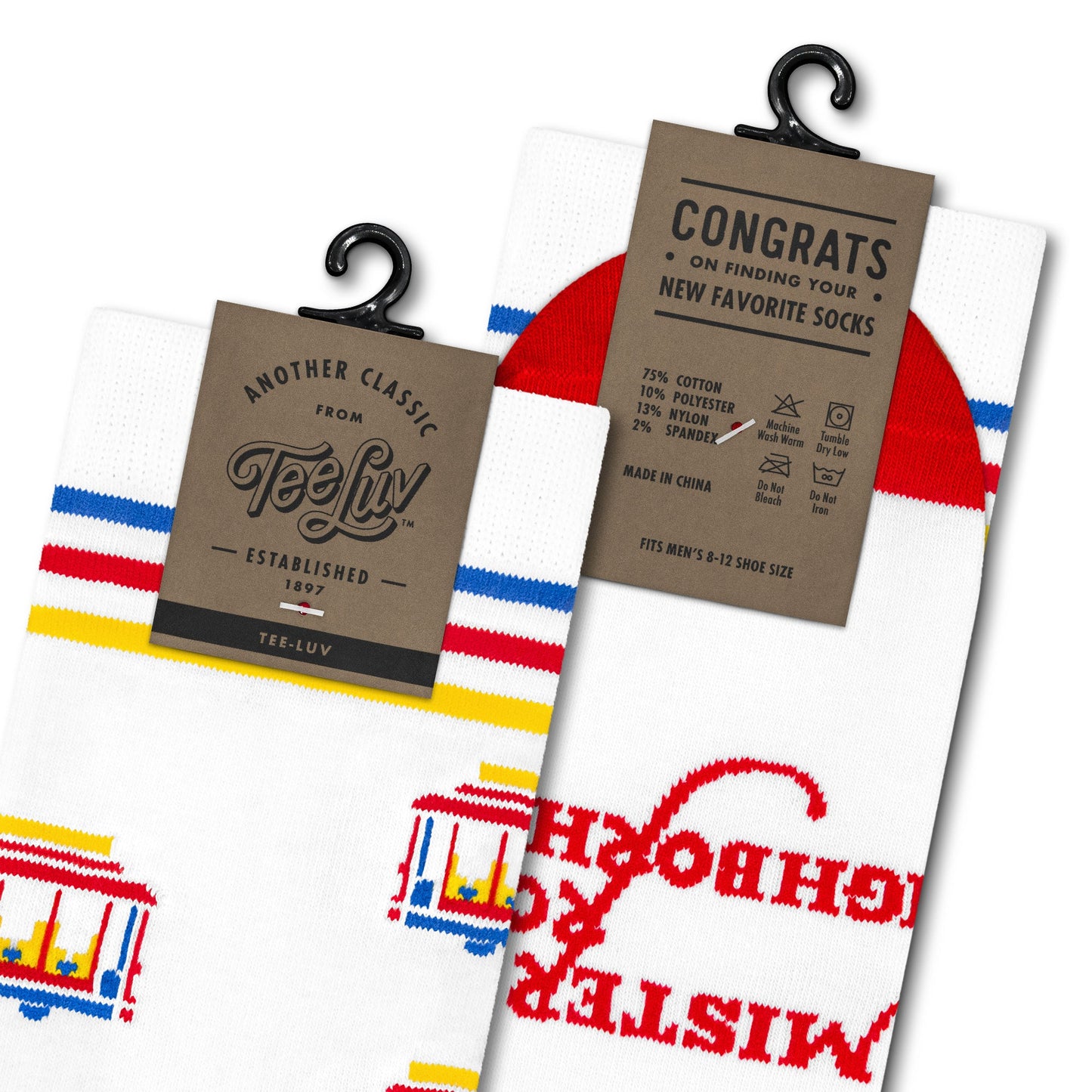 Mister Rogers Neighborhood Trolley Socks - White/Red/Yellow/Blue
