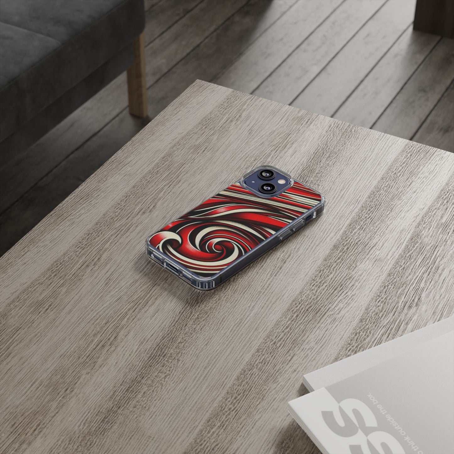 Red & White Swirl Abstract Clear Phone Case