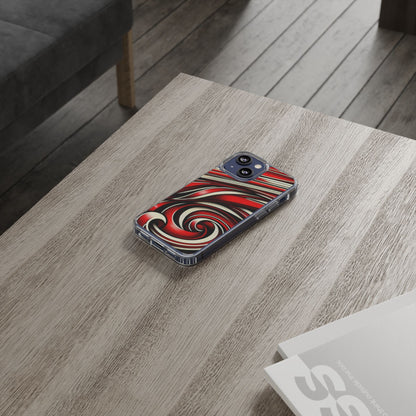 Red & White Swirl Abstract Clear Phone Case
