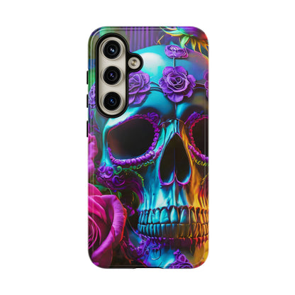 Neon Skull and Roses Vibrant Tough Phone Case