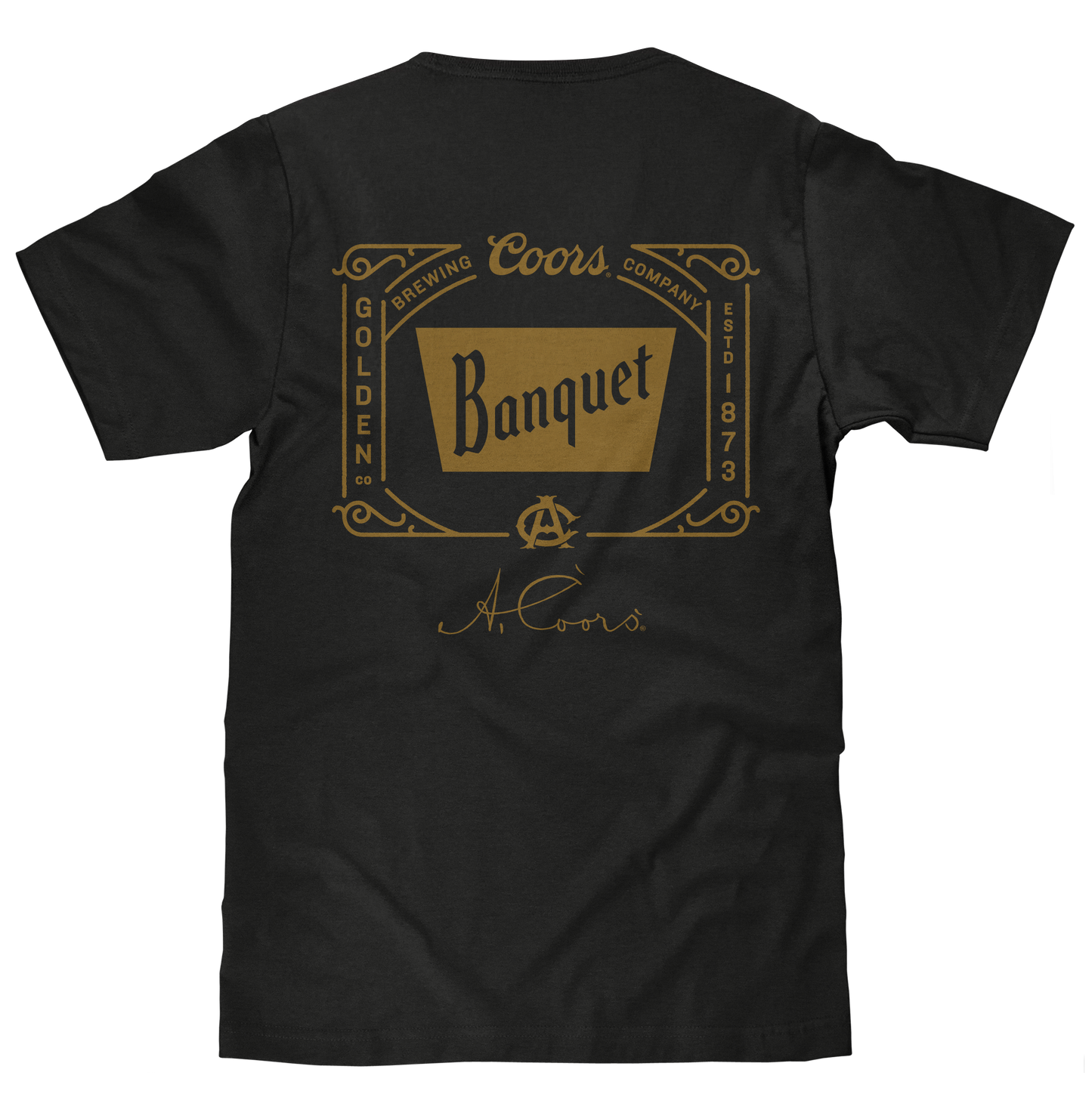 Coors Banquet Beer Double Sided Brewery Logo T-Shirt - Vintage Black