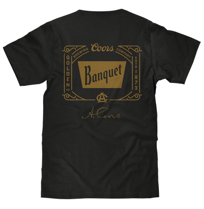 Coors Banquet Beer Double Sided Brewery Logo T-Shirt - Vintage Black