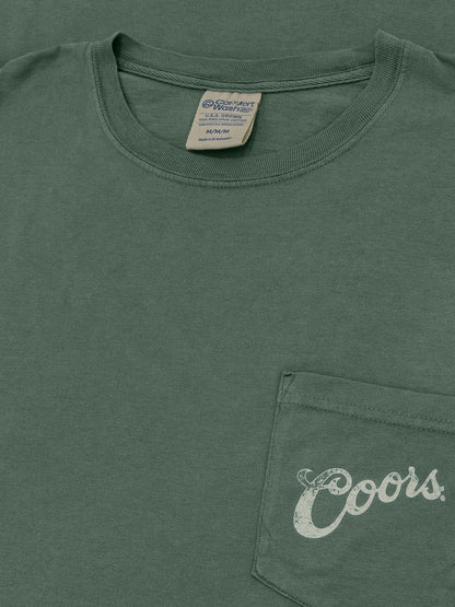 Coors Banquet Beer Rodeo Horse Front Pocket Tee T-Shirt - Cypress Green