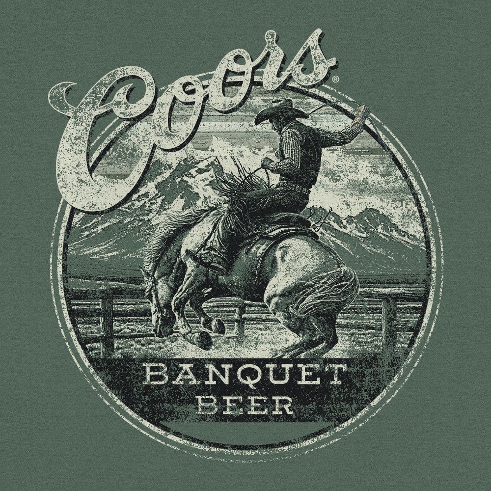 Coors Banquet Beer Rodeo Horse Front Pocket Tee T-Shirt - Cypress Green