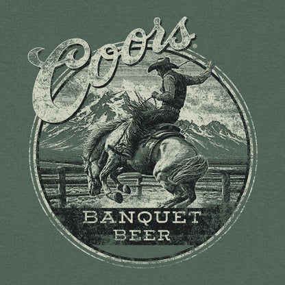 Coors Banquet Beer Rodeo Horse Front Pocket Tee T-Shirt - Cypress Green
