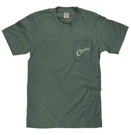 Coors Banquet Beer Rodeo Horse Front Pocket Tee T-Shirt - Cypress Green