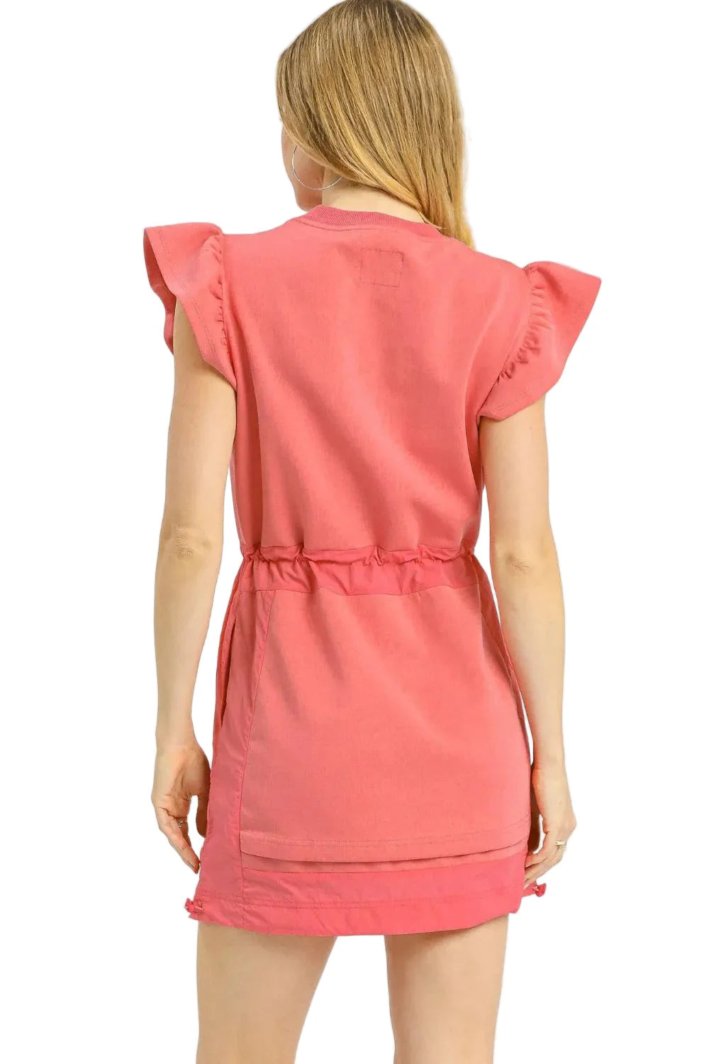 Knit Ruffle Sleeve Drawstring Mini Dress