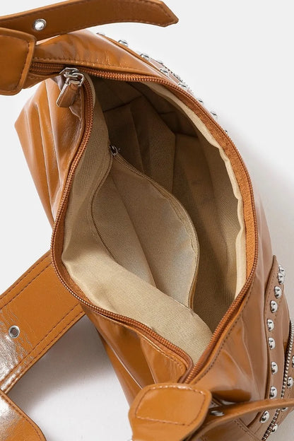 Fame Faux Leather Studded Trim Shoulder Bag