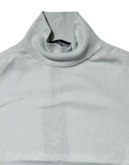 Dolce & Gabbana Light Green Silk Turtleneck 3/4 Sleeves Top