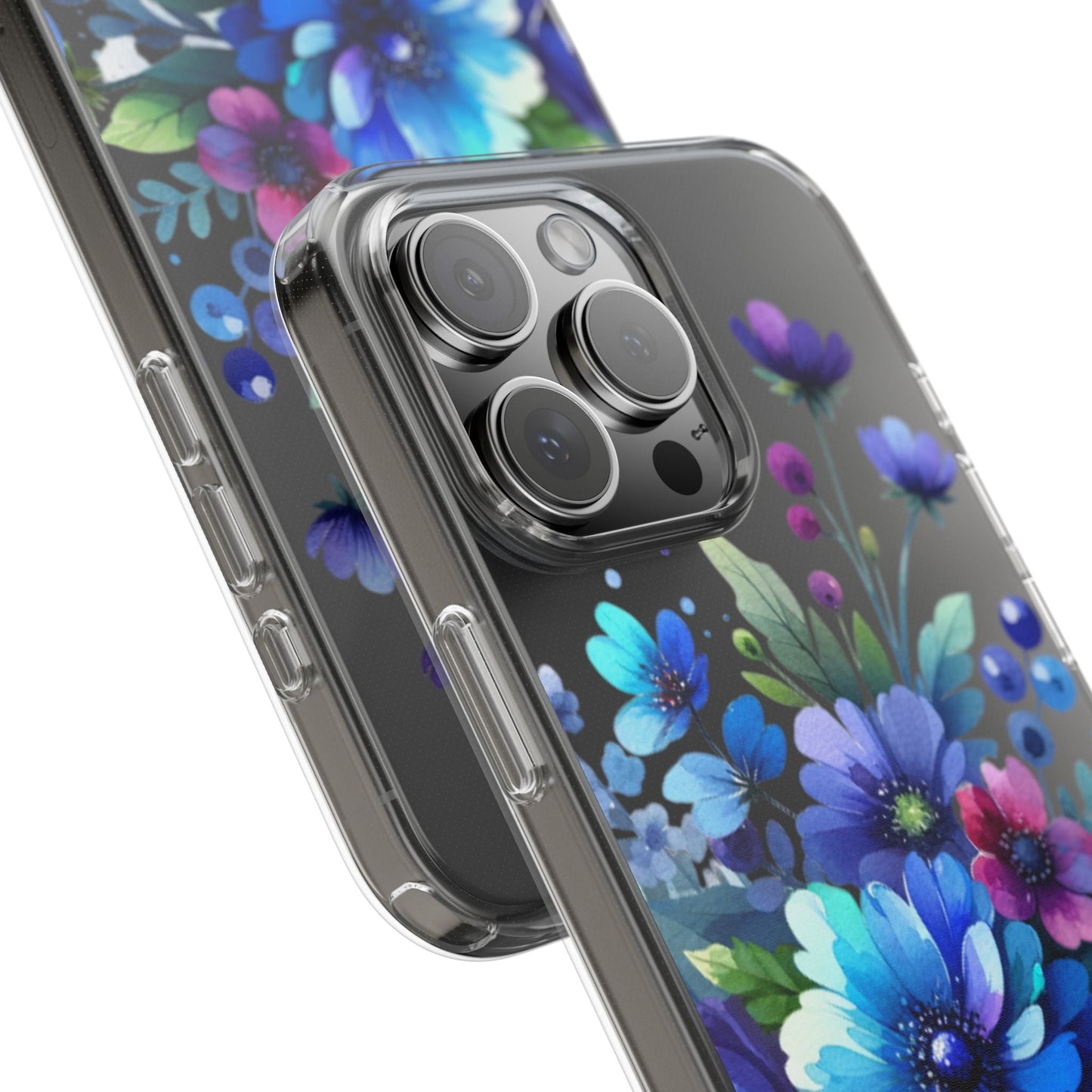 Vibrant Blue Floral Clear Phone Case