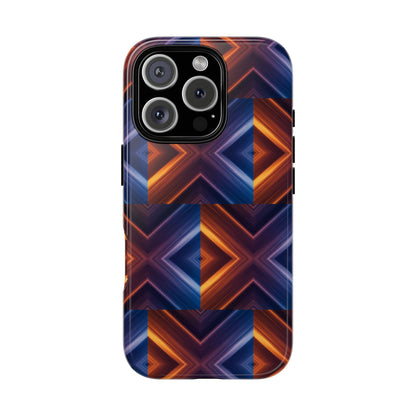 Stylish Tough Phone Case With Blue & Orange Abstract Design