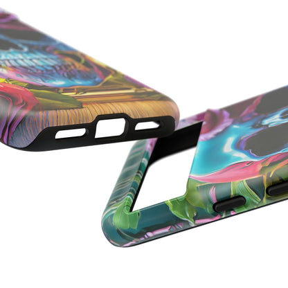 Neon Rose Skull Tough Phone Case
