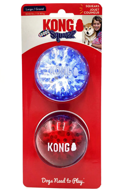 Kong Squeezz Geodz Balls Large 2Pk Squeaky Floating Dog Fetch Toy 3" Colors Vary
