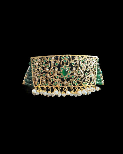 C568 Gold plated jadau choker in emerald pearls ( READY TO SHIP )