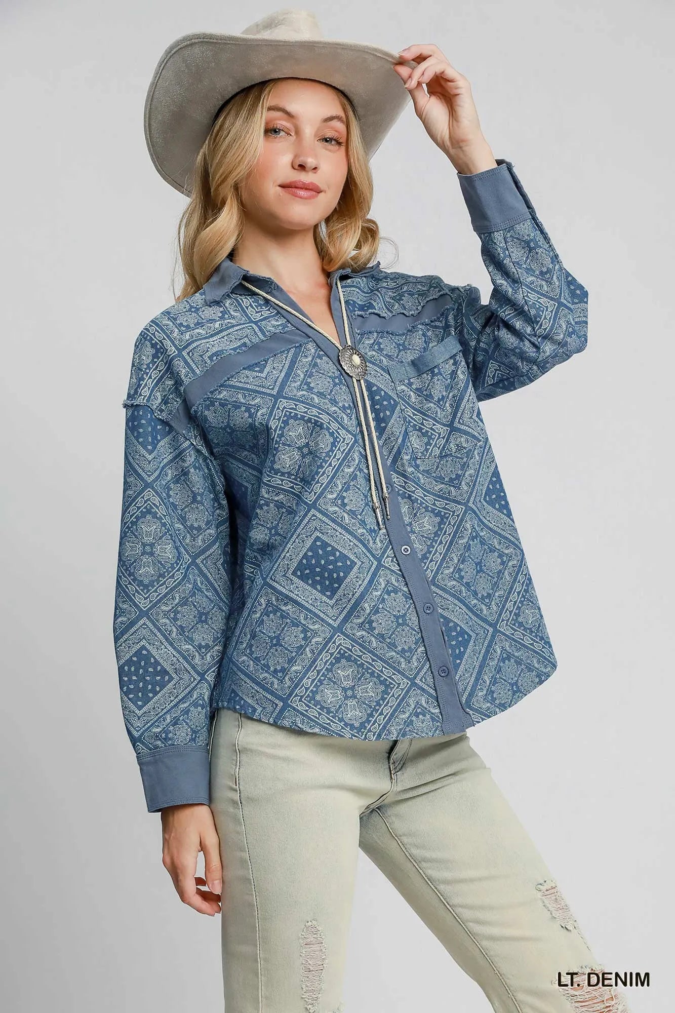 Garden Naked Paisley Print Denim Shirt Jacket