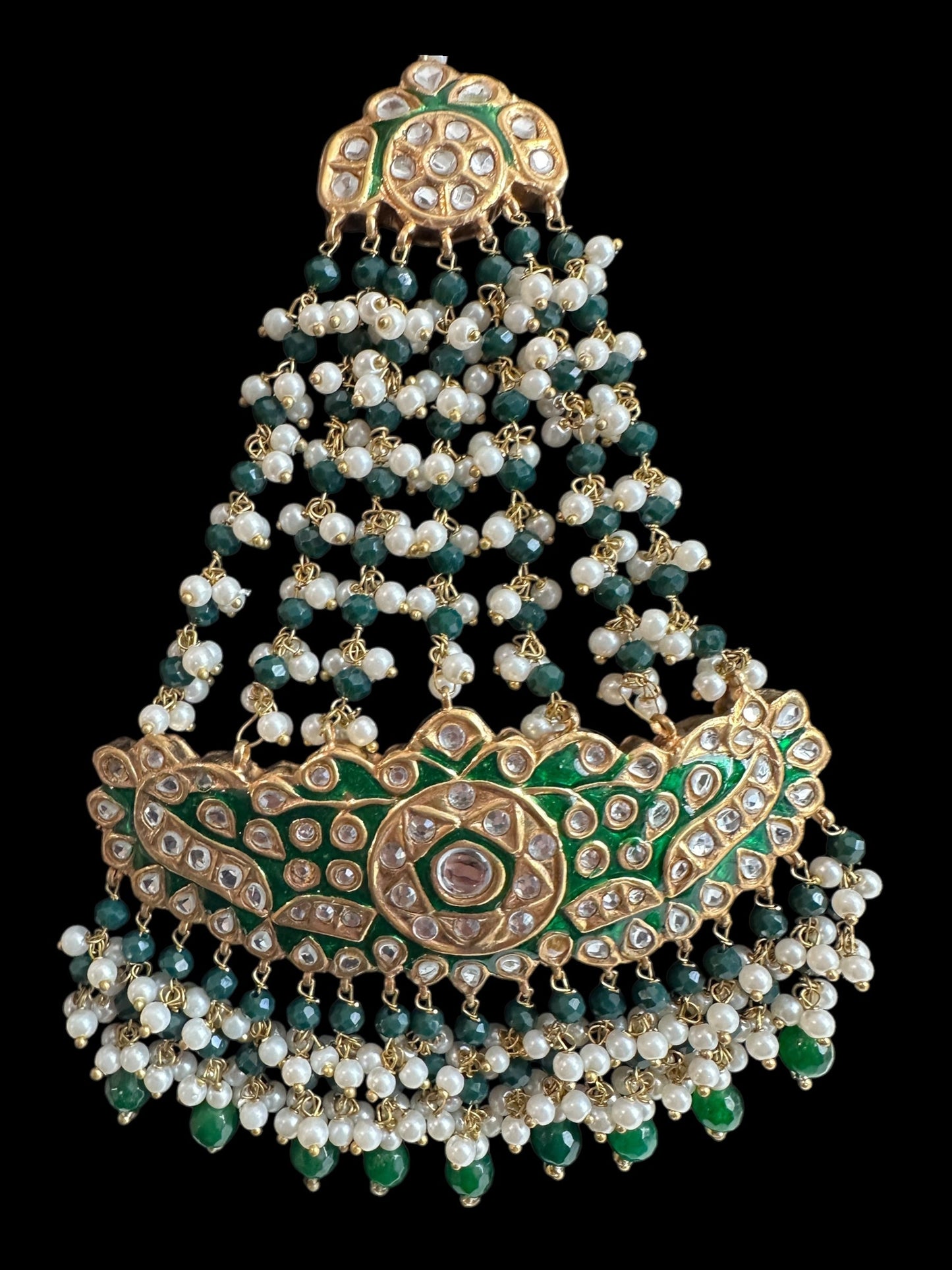 JTK35 kundan jhoomar tika in green meenakari  ( READY TO SHIP )