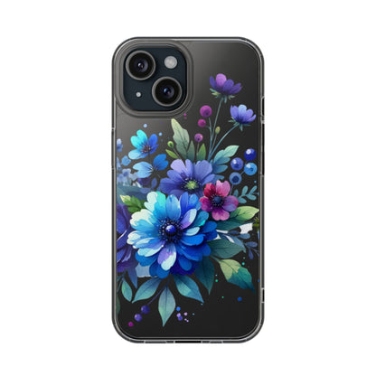 Vibrant Blue Floral Clear Phone Case
