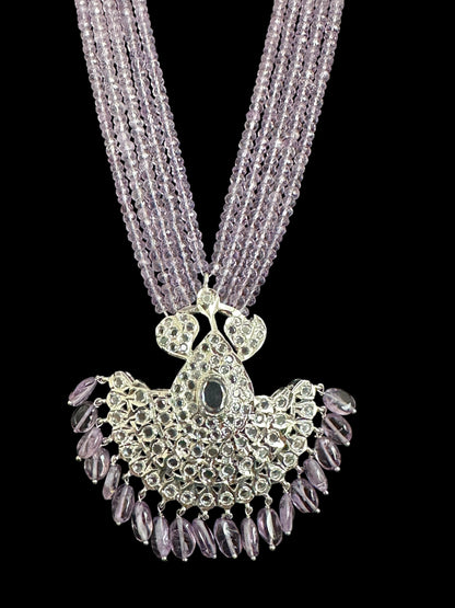 Khushi long necklace with earrings in real amethyst beads ( SHIPS IN 4 WEEKS )