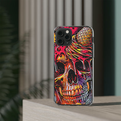 Neon Ice Cream Skull Clear Phone Case