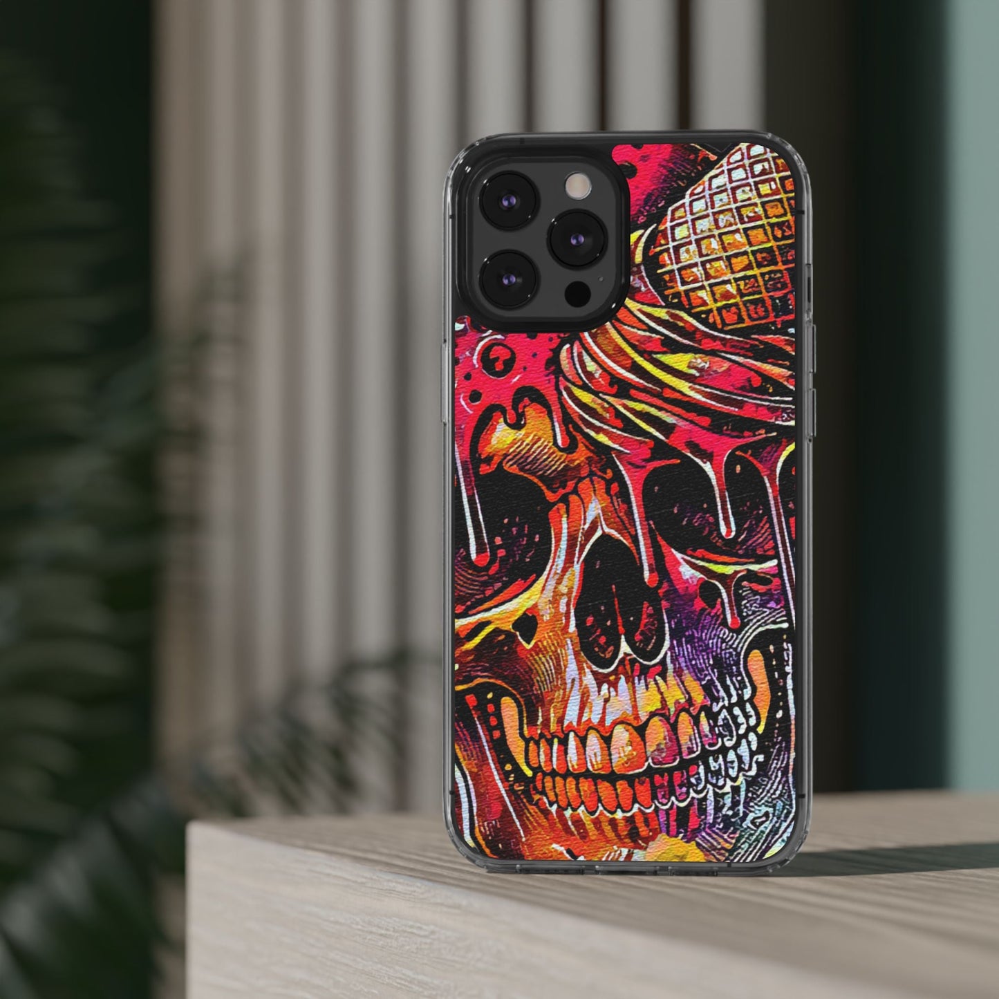Neon Ice Cream Skull Clear Phone Case