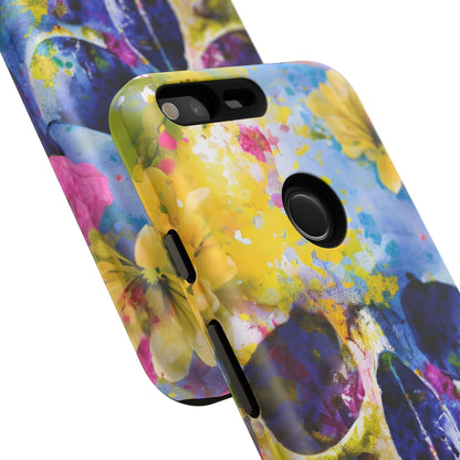 Vibrant Blue Floral Skull Tough Phone Case